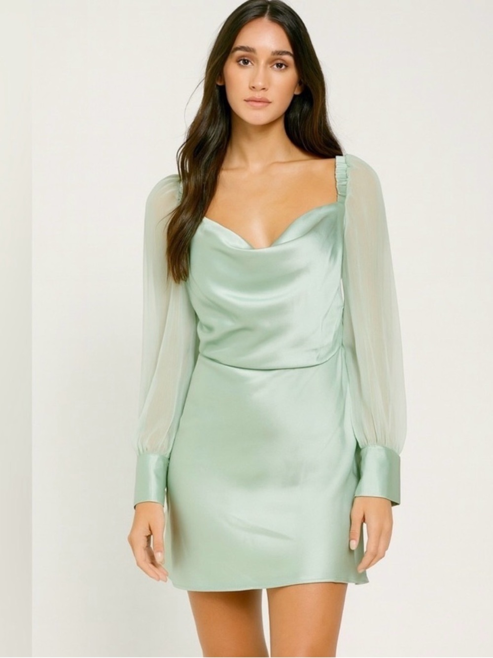 WeWoreWhat Satin Mini Dress with Sheer Sleeves